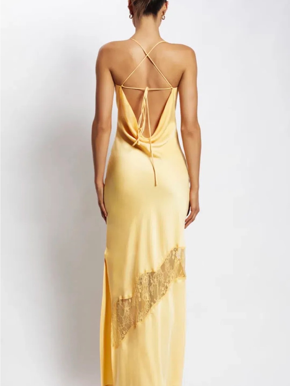 Meshki Chandra Lace Satin Maxi Dress Lemon - Picture 2 of 4